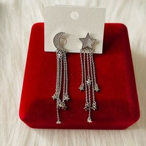 Silver Tone Star and Moon Dangle Earrings